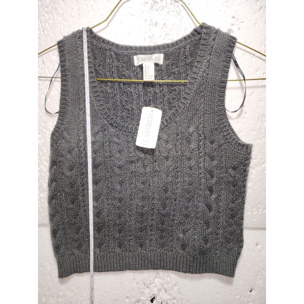 Forever 21 Sweater Top Women Large Dark Gray Knitted Sleeveless Cropped - Picture 6 of 11